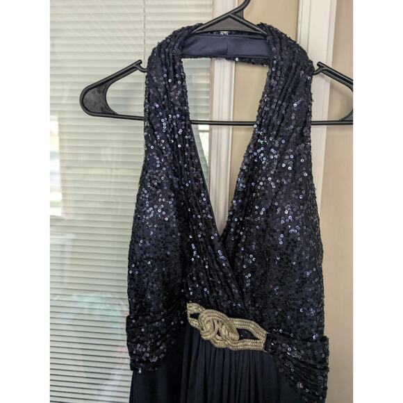 Cachet Navy Blue Sequin Top Maxi Dress Formal Gown Mother Of Bride Wedding Sz. 8 - Picture 3 of 9